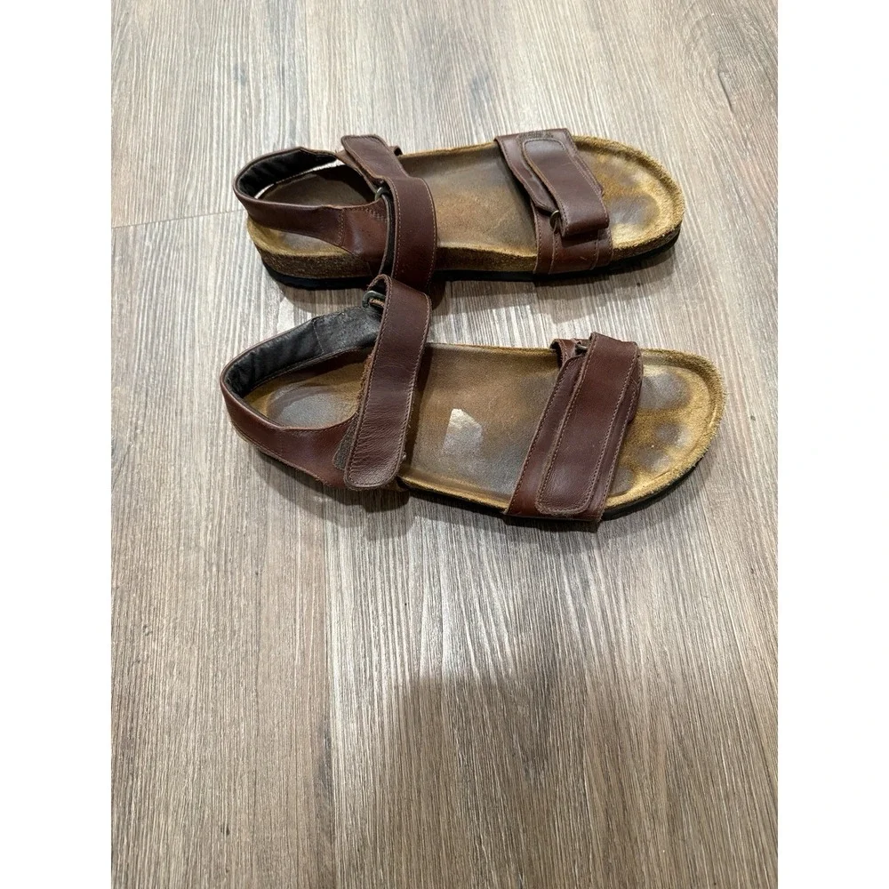 Naot Mens Leather Lappland Sandals Size 44 Sz 11-11.5 Brown Leather Hook & Loop